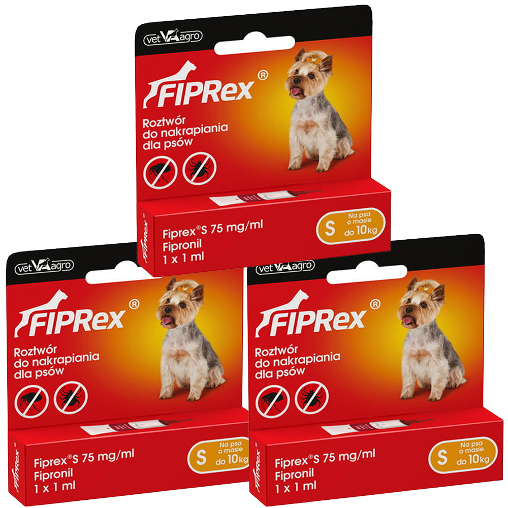 Fiprex S KROPLE na Pchły Kleszcze dla Psa Ochrona na 90 dni 3x1ml